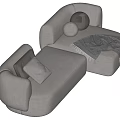 Plush Gray Sectional Sofa With Round Pillows And Cozy Blanket Design 3d model