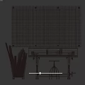 Wooden Work Table With Metal Stool And Rolled Papers Near Grid Wall Blueprints