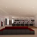 Spacious Modern Office Interior With White Ceiling Recessed Lighting Red Gray Sofa And Workstations