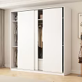 Modern White Wardrobe With Sliding Doors Interior Storage Hanging Rods And Shelves