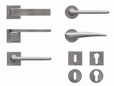 Stylish Swing Door Hardware With Various Metal Handles And Keyhole Designs 3d model