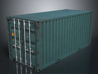 Green Industrial Metal Shipping Container With Vertical Stripes And Locking Doors 3d model