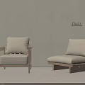 Two Minimalist Wooden Frame Chairs With Beige Cushions And Light Background