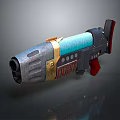 Sci Fi Energy Weapon With Metallic Structure Blue Energy Core Red Grip And Gold Decorative Accents