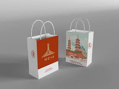 Chinese Traditional Shopping Bags With Nanjing Scenery And Architectural Patterns 3d model