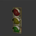 Classic Traffic Light With Red Yellow Green Circular Lights And Metal Frame