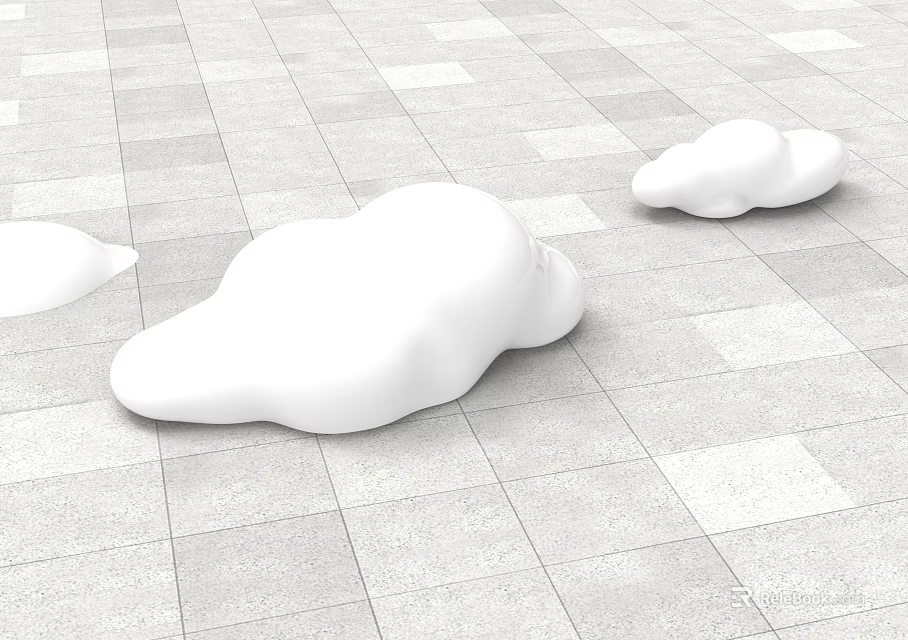 White Cloud Shaped Objects Placed On Gray Interlocking Square Tile Floor Setting 3d model