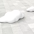 White Cloud Shaped Objects Placed On Gray Interlocking Square Tile Floor Setting 3d model
