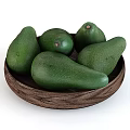 Fresh Green Avocados in Wooden Bowl and Halved on Wooden Board with Seed