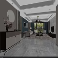 Modern Living Dining Room Interior With Chandelier Sofa Coffee Table And Decorative Mirror