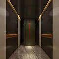 Elevator Interior With Modern Design Dark Walls Red Pillar Recessed Lighting And Marble Flooring 3d model