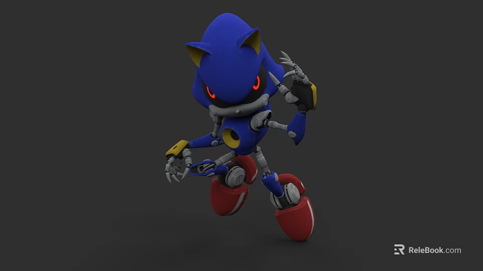Blue Mechanical Game Movie Character 3D Model With Red Eyes Red Shoes And Mechanical Arms 3d model 