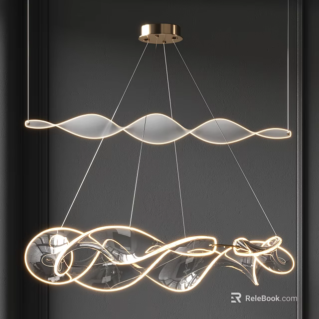 Modern Artistic Chandelier With Wavy Curved Design And Illuminated Glass Elements 3d model 