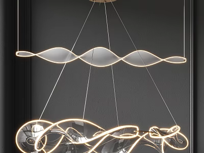 Modern Artistic Chandelier With Wavy Curved Design And Illuminated Glass Elements 3d model