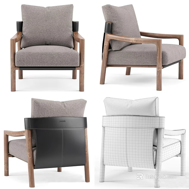 Modern Single Sofa With Wooden Frame And Fabric Upholstery Multi Angle Views 3d model 