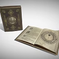 Vintage Books With Decorative Cover And Open Pages Featuring Old Text And Circular Illustration