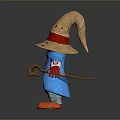 Cartoon Game Character With Straw Hat Yellow Eyes Blue Coat And Striped Pants