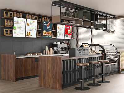 Modern Cafe Milk Tea Shop Coffee Bar Counter Bakery Showcase Coffee Machine Workbench Cashier Counter 3d model