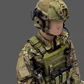 Military Mannequin In Camouflage Uniform With Tactical Helmet And Vest