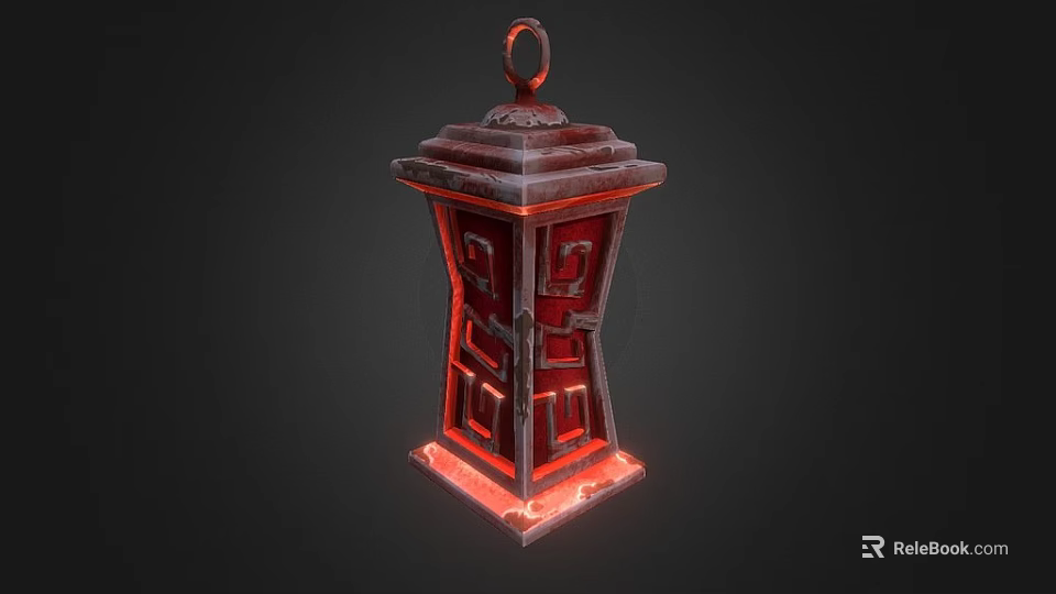 Traditional Red Illuminated Lantern Furniture With Geometric Patterns And Hanging Loop 3d model 