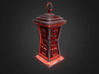 Traditional Red Illuminated Lantern Furniture With Geometric Patterns And Hanging Loop 3d model