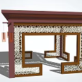 Traditional Chinese Style Pavilion Featuring Carved Wooden Structure Lattice Windows And Hanging Lanterns