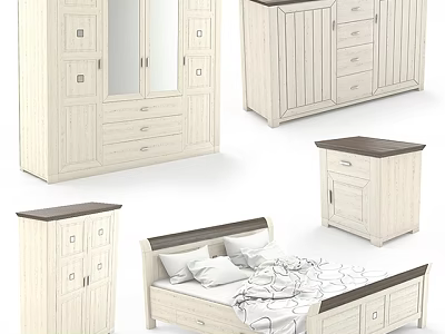 Modern Double Bed Set With Wardrobe Dresser And Nightstand Furniture 3d model