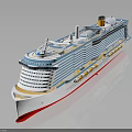 Luxury Cruise Ship With Multiple Decks Blue White Design And Yellow Funnel