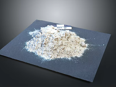 Food Grade White Powder Ingredient with Small Package on Dark Surface 3d model