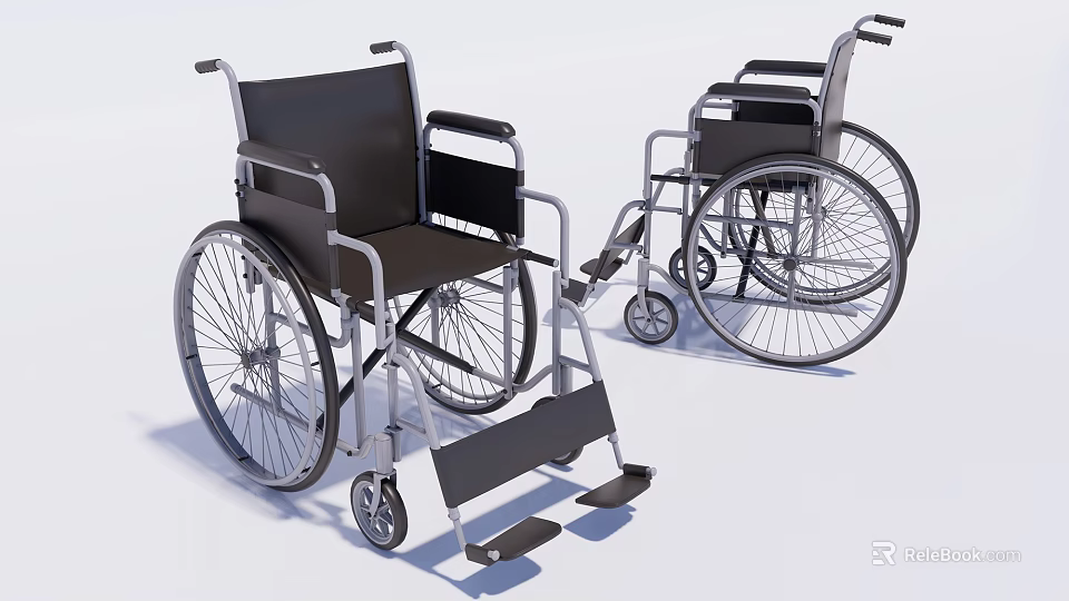 Medical Manual Wheelchairs With Lightweight Metal Frame And Comfortable Black Seats 3d model 