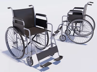 Medical Manual Wheelchairs With Lightweight Metal Frame And Comfortable Black Seats 3d model