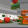 Interactive Zone With Giant Tomato Orange Cherry Sculptures Flowers And Mall Area