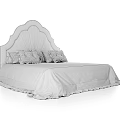 Elegant Double Bed with Arched Headboard and Beige Yellow Pillows Cream Frilled Bedspread