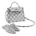 Matching Set Of Beige Classic Leather Handbag And Mule Slippers With Metal Clasp