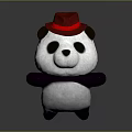 Cute Panda Plush Toy Wearing Red Hat Standing On Dark Background