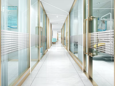 Bright Modern Elevator Hallway Design With Glass Doors Metal Frames And White Tiled Floor 3d model