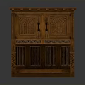 Classic Wooden Carved Cabinet With Double Doors And Open Shelf Design