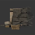 Modern Broken Brick Structure Scene With Stone Steps And Scattered Debris 3d model