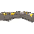 Modern Gray Sectional Sofa With Multiple Cushions And Yellow Accent Pillows 3d model