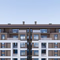Modern Multistory Residential Building With Balconies Windows Grass Lawn And Water Pool