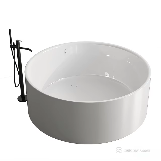White Round Freestanding Bathtub With Black Floor Mounted Faucet In Modern Bathroom 3d model 