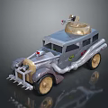 Vintage Modified Car With Turret Like Device Front Spikes And Golden Wheels