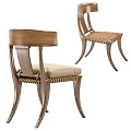 Elegant Wooden Single Chair With Beige Padded Seat And Curved Legs Design