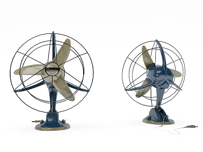 Two Vintage Electric Air Conditioner Fans With Metal Frame And Retro Design 3d model