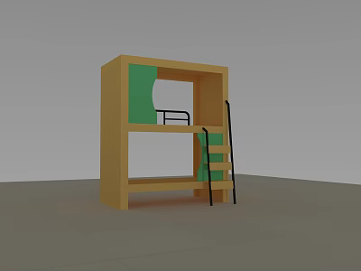 Yellow Bunk Bed with Green Panel and Black Ladder for Kids Bedroom 3d model