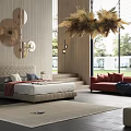 Modern Soft Upholstered Double Bed For Spacious Luxury Bedroom With Panoramic Beautiful Outdoor View