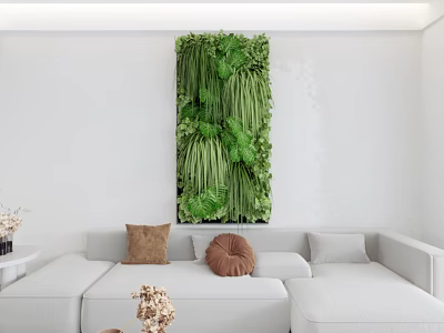 Living Plant Wall In Modern Living Room Interior With White Wall And Sofa Decor 3d model