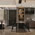 Modern Living Dining Room Interior With Light Sofa Black Coffee Table And Marble TV Wall