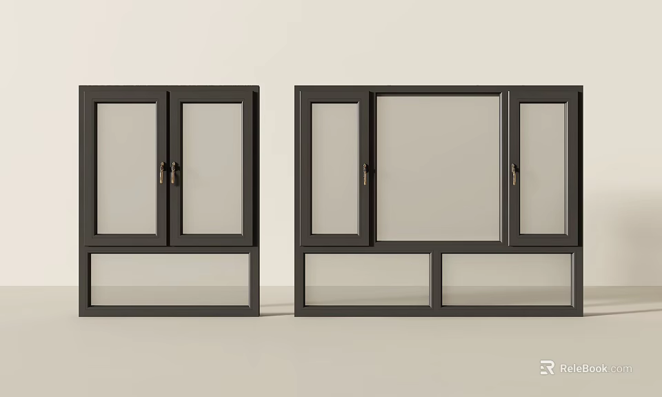 Modern Black Frame Aluminum Casement Windows With Double Glazed Panels And Sleek Design 3d model 