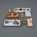 Multi Colored Sofa Set With Pillows Stools And Coffee Table Elements 3d model